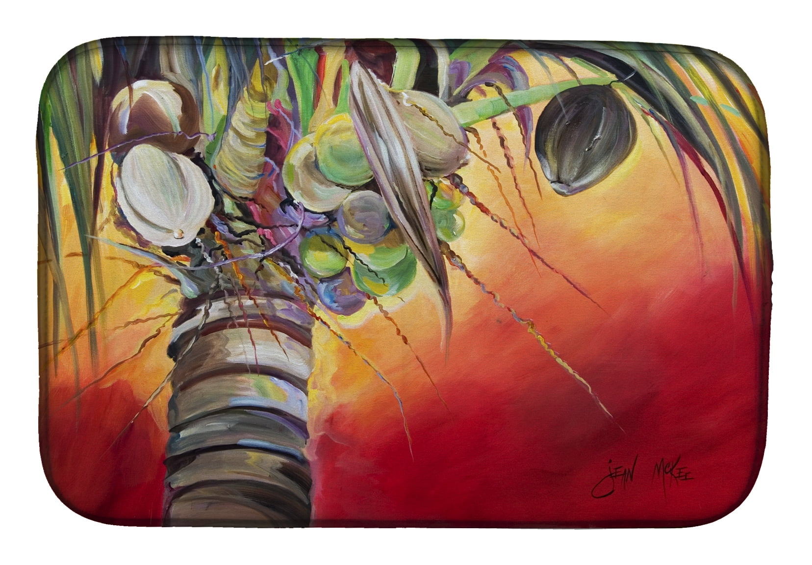Picture of Carolines Treasures JMK1133DDM Sunset on the Coconut Tree Dish Drying Mat