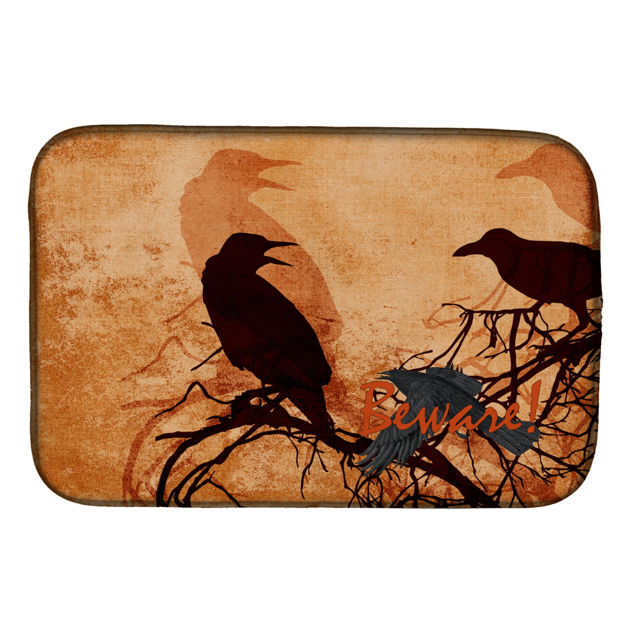 Picture of Carolines Treasures SB3009DDM Beware of the Black Crows Halloween Dish Drying Mat
