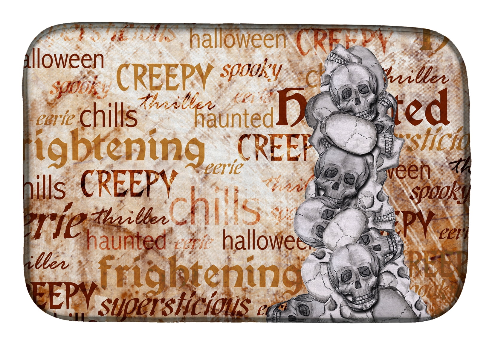 Picture of Carolines Treasures SB3012DDM Creepy, Haunted & Frightful With Skulls Halloween Dish Drying Mat