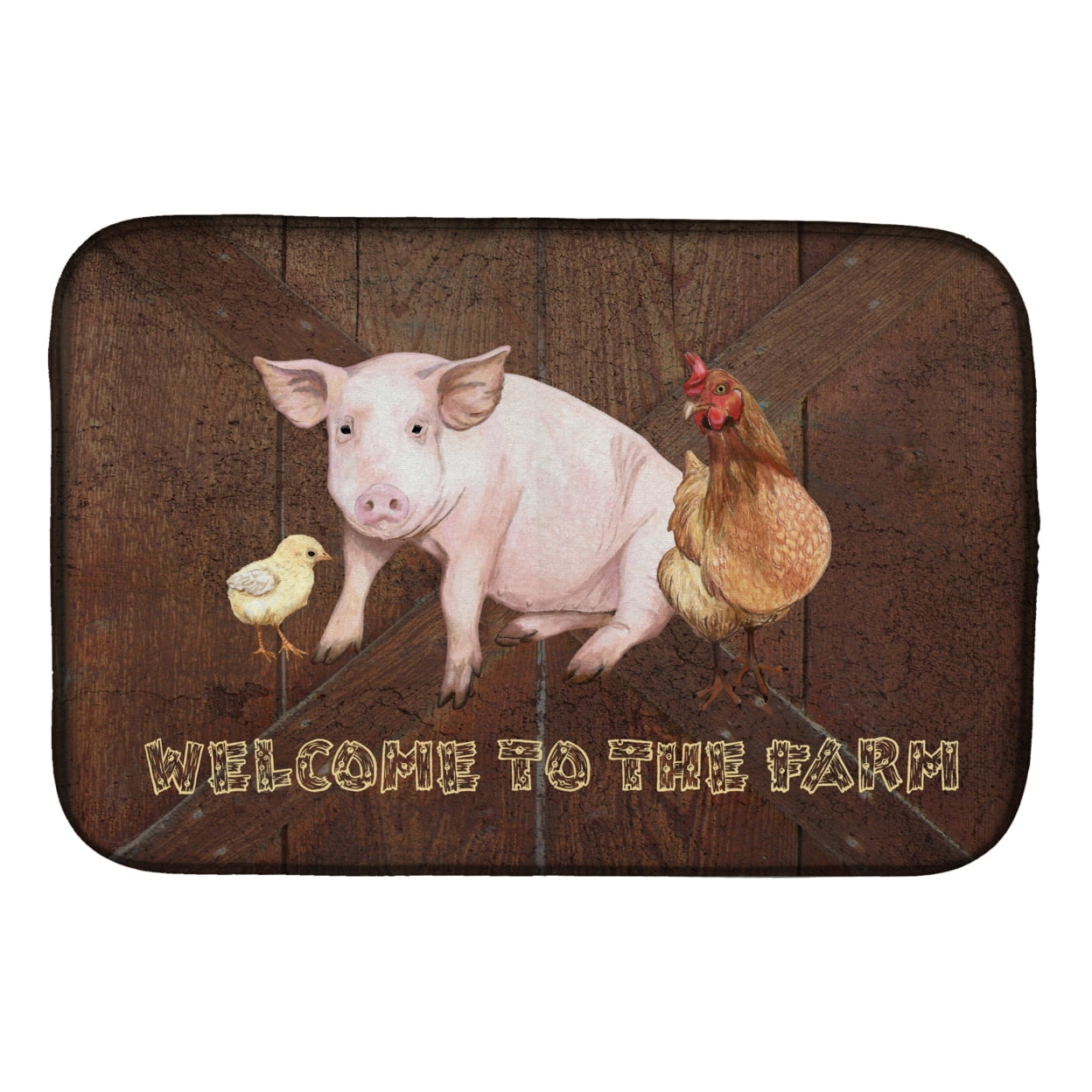 Picture of Carolines Treasures SB3083DDM Welcome to the Farm With the Pig & Chicken Dish Drying Mat