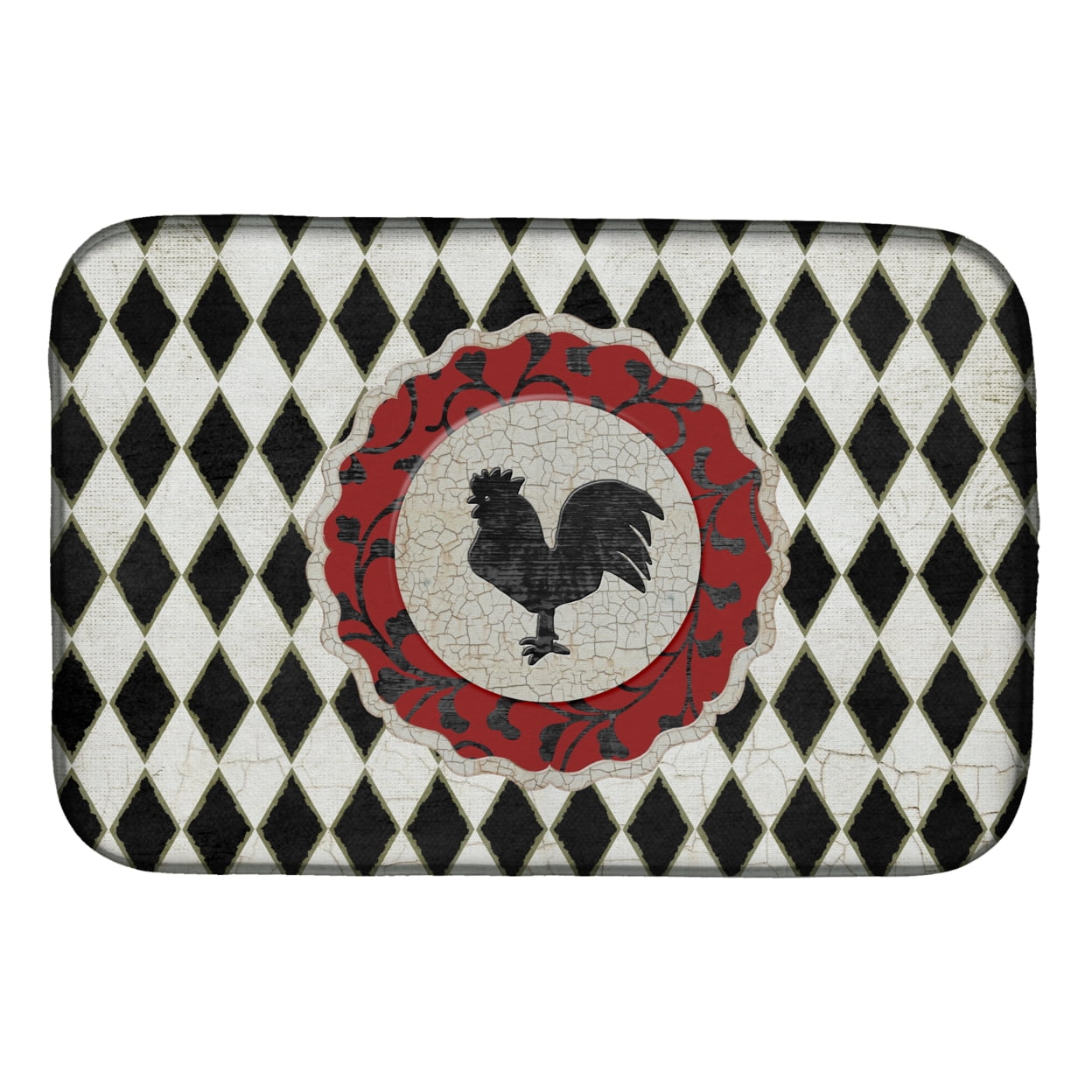 Picture of Carolines Treasures SB3086DDM Rooster Harlequin Black & White Dish Drying Mat