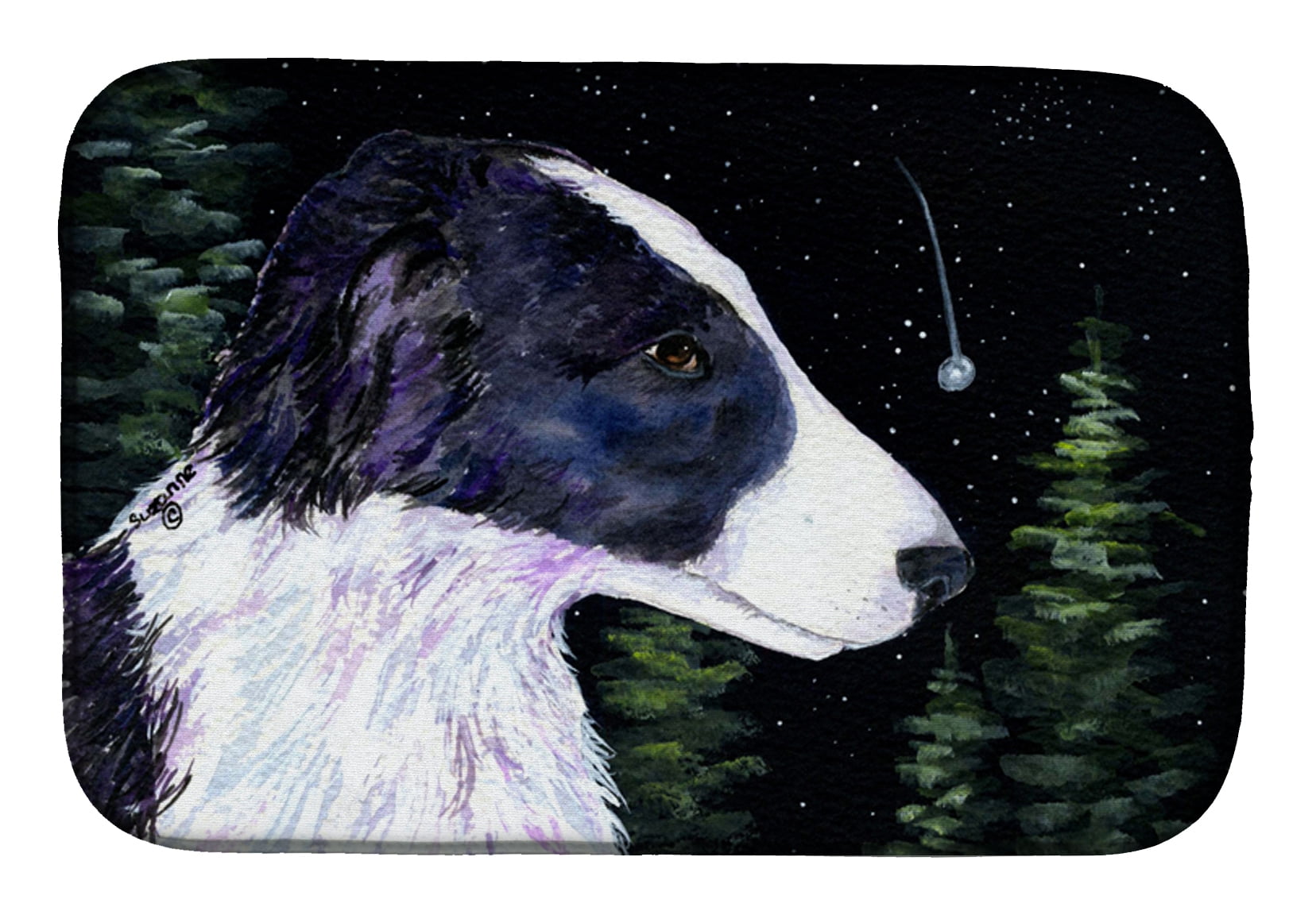 Picture of Carolines Treasures SS8490DDM Starry Night Border Collie Dish Drying Mat