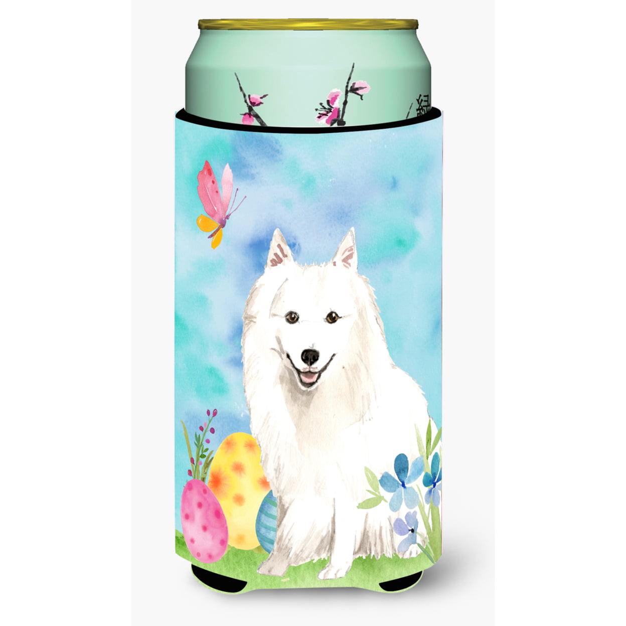 Easter Eggs Japanese Spitz Tall Boy Beverage Insulator Hugger