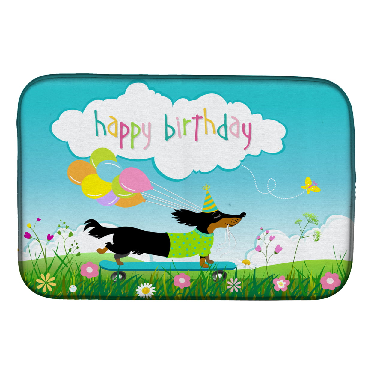 Picture of Carolines Treasures VHA3029DDM Happy Birthday Dachshund Dish Drying Mat