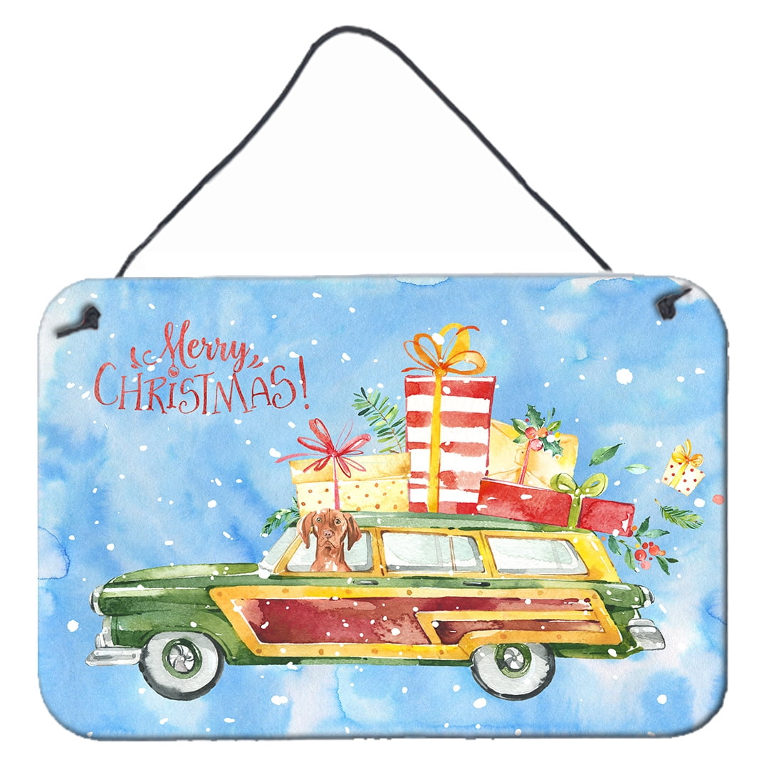 Merry Christmas Vizsla Wall or Door Hanging Prints