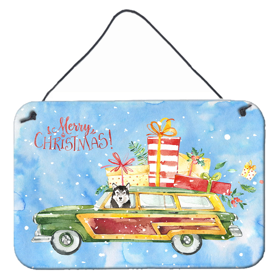 Merry Christmas Alaskan Malamute Wall or Door Hanging Prints