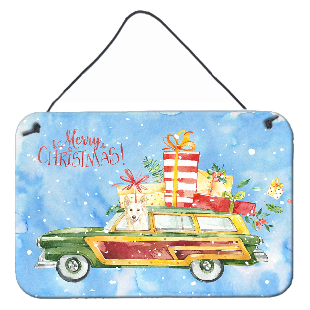 Merry Christmas White Collie Wall or Door Hanging Prints