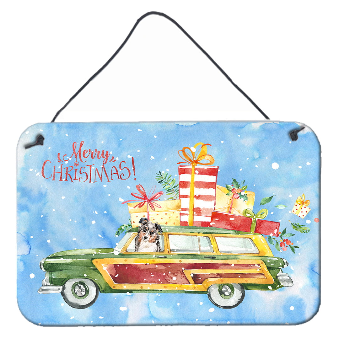 Merry Christmas Australian Shepherd Wall or Door Hanging Prints