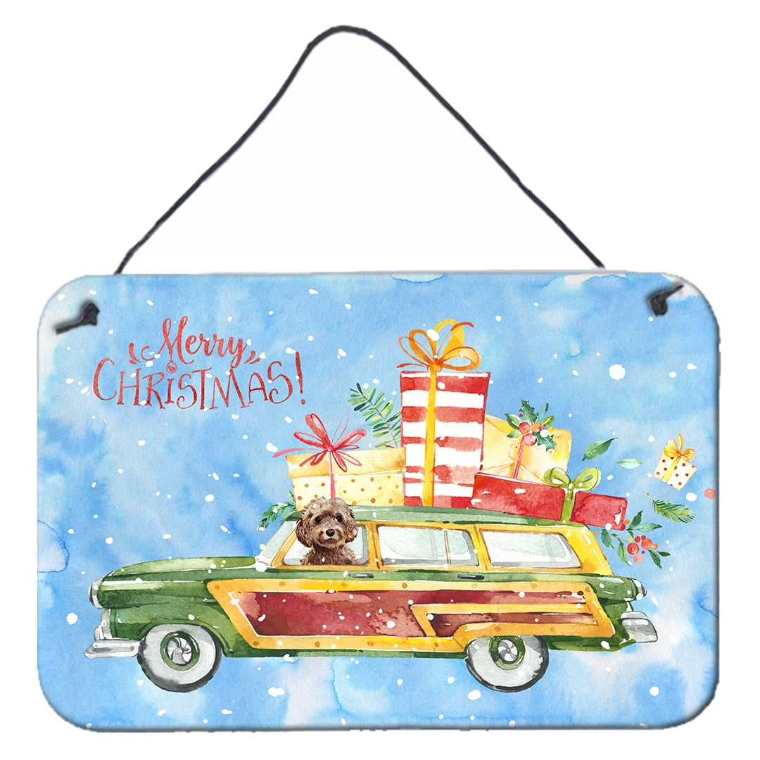 Merry Christmas Brown Cockapoo Wall or Door Hanging Prints