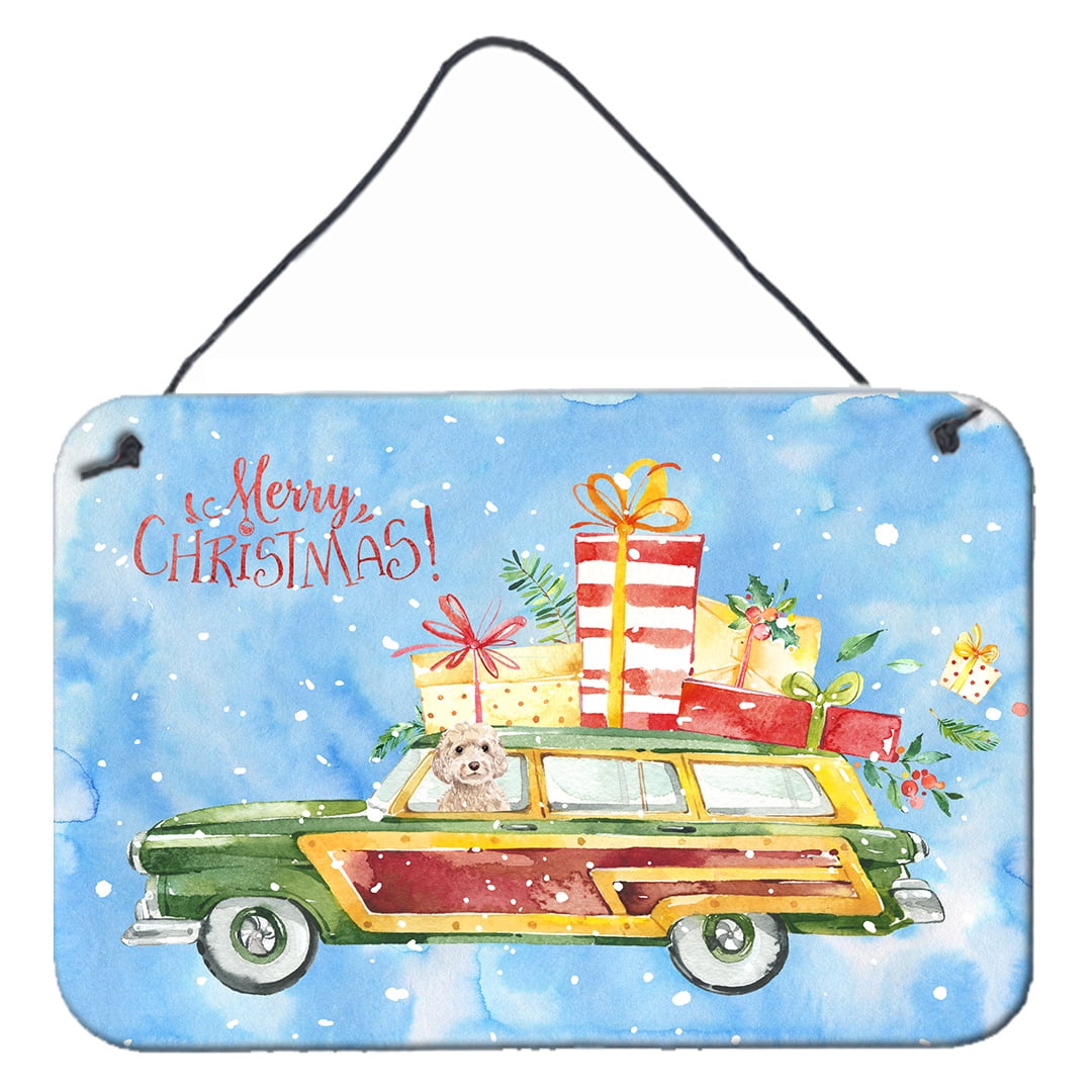 Merry Christmas Champagne Cockapoo Wall or Door Hanging Prints