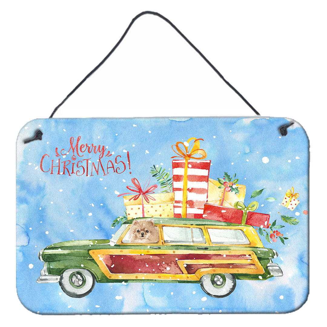 Merry Christmas Pomeranian Wall or Door Hanging Prints
