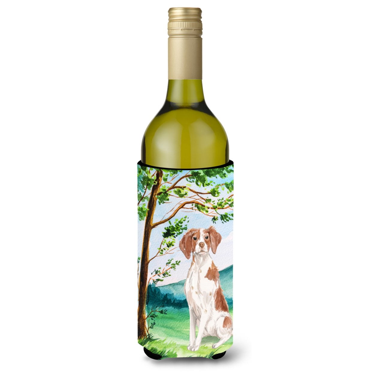 Under the Tree Brittany Spaniel Wine Bottle Beverage Insulator Hugger