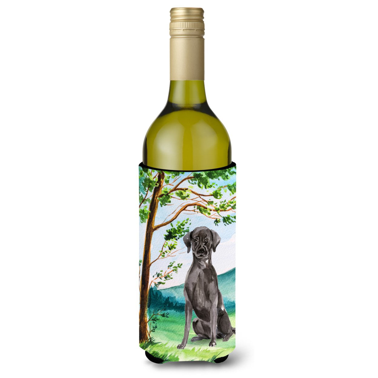Picture of Carolines Treasures CK2027LITERK Under the Tree Black Labrador Wine Bottle Beverage Insulator Hugger
