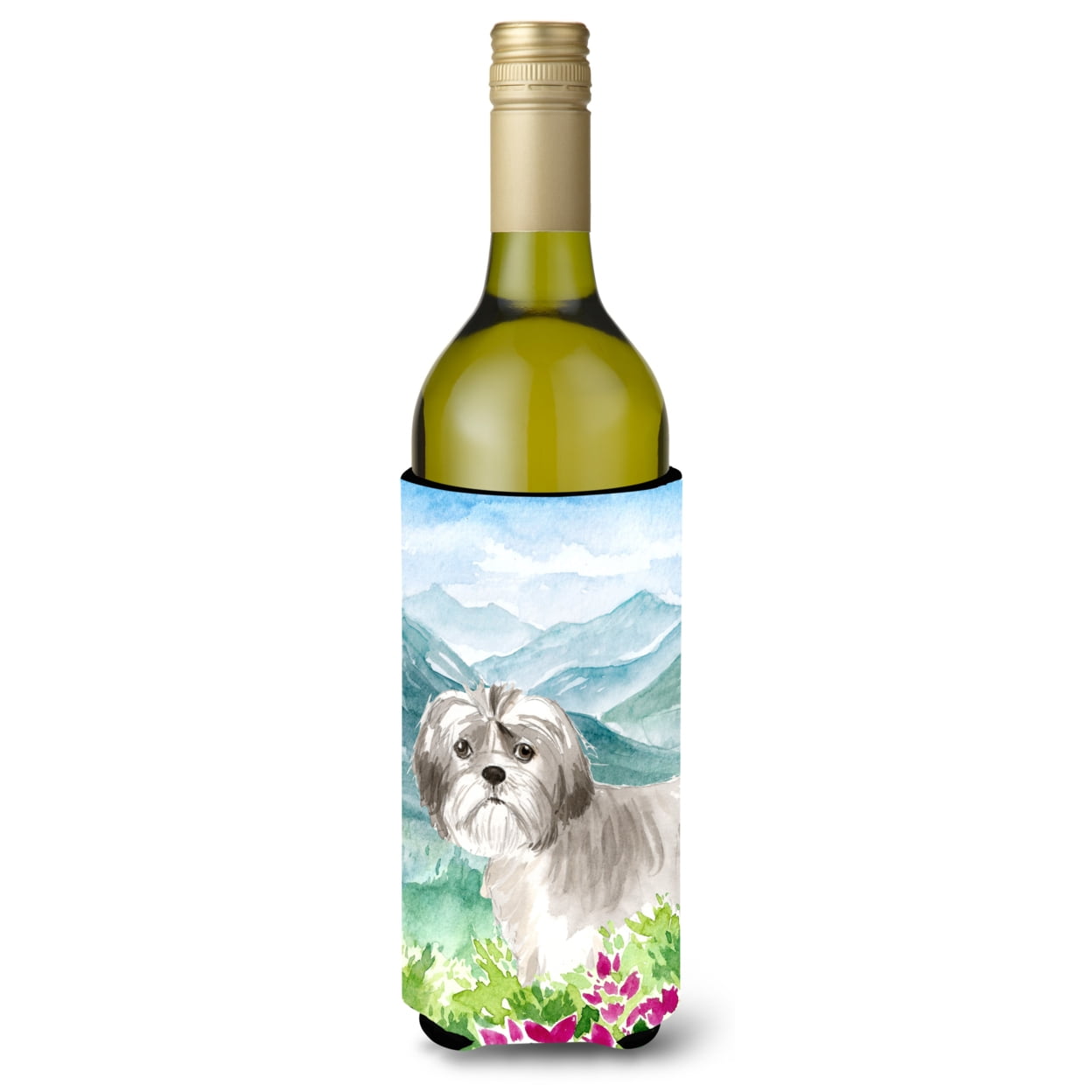 Picture of Carolines Treasures CK2520LITERK Mountain Flowers Shih Tzu Puppy Wine Bottle Beverage Insulator Hugger