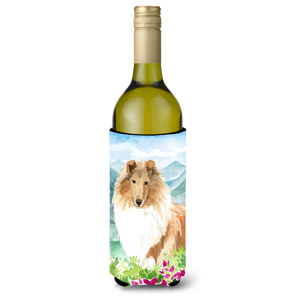 Picture of Carolines Treasures CK2525LITERK Mountain Flowers Smooth Collie Wine Bottle Beverage Insulator Hugger