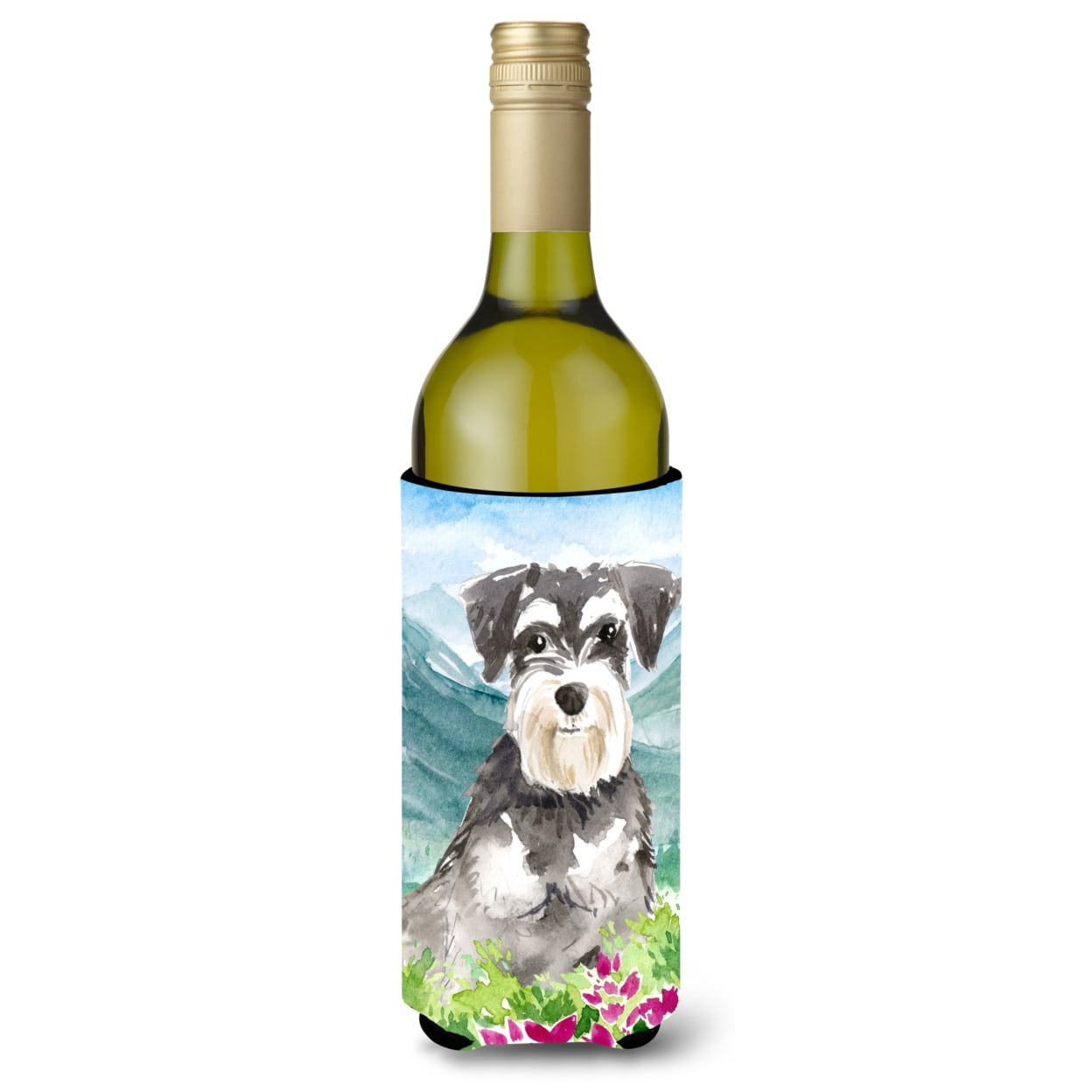 Picture of Carolines Treasures CK2528LITERK Mountain Flowers Schnauzer No.2 Wine Bottle Beverage Insulator Hugger