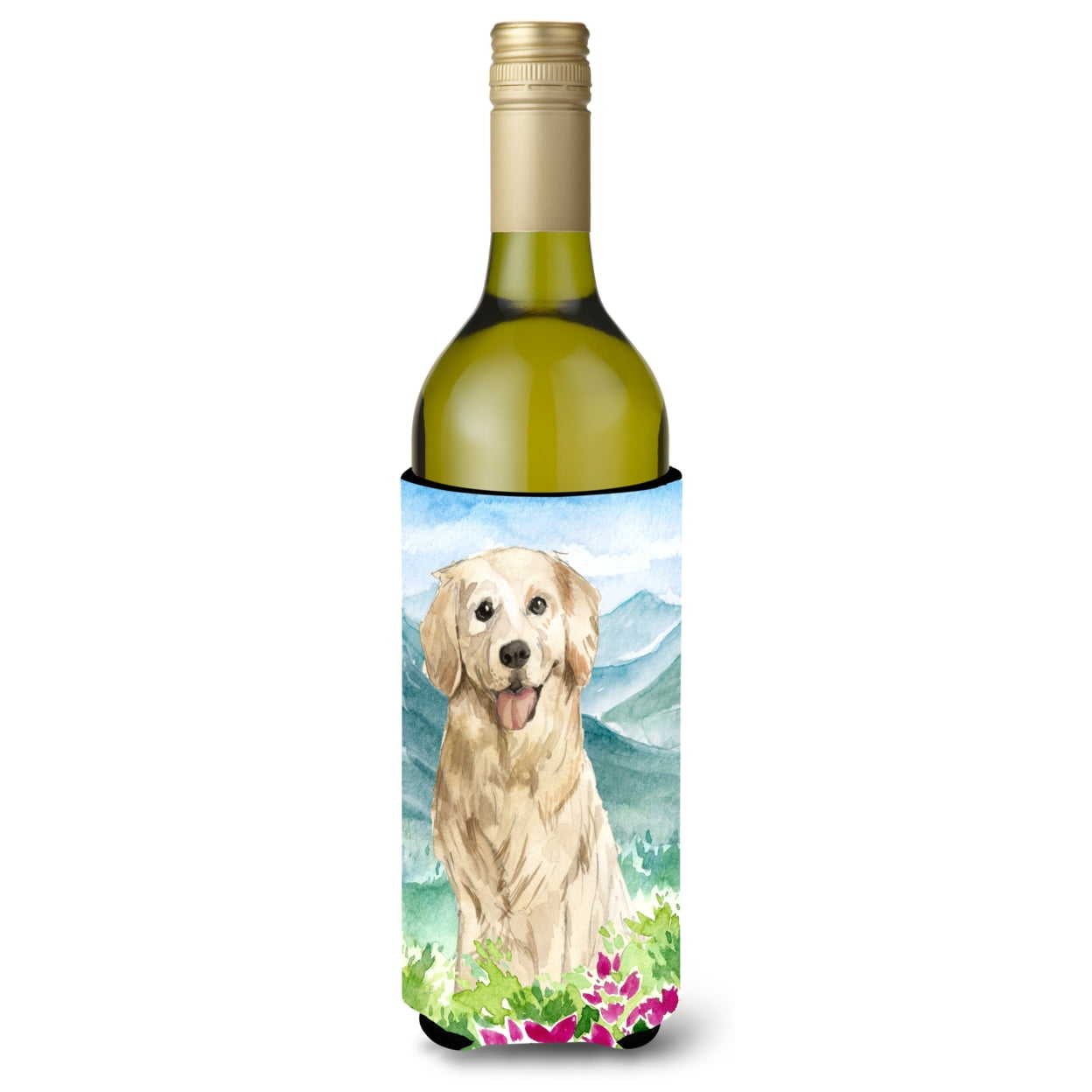 Picture of Carolines Treasures CK2536LITERK Mountain Flowers Golden Retriever Wine Bottle Beverage Insulator Hugger