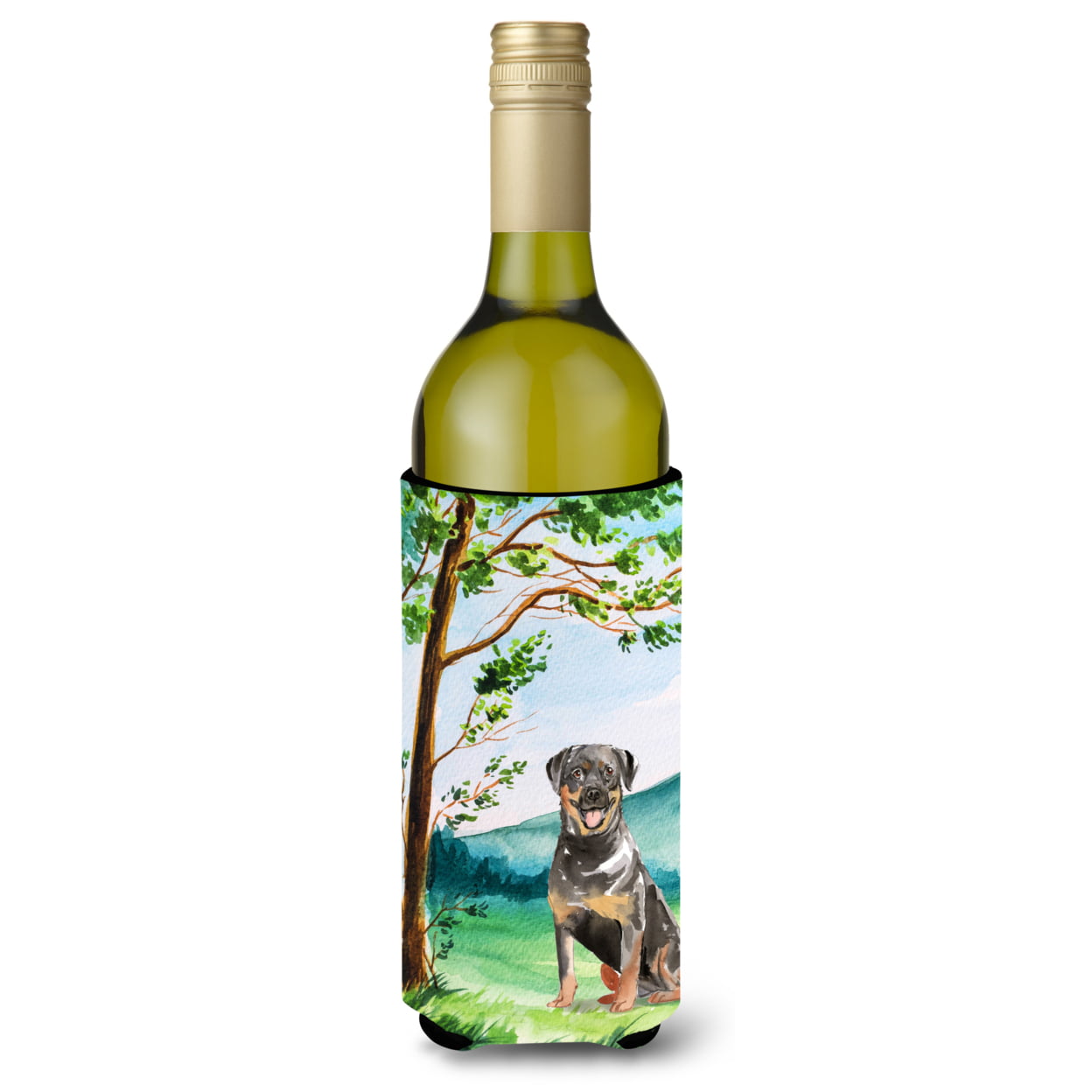 Picture of Carolines Treasures CK2562LITERK Under the Tree Rottweiler Wine Bottle Beverage Insulator Hugger