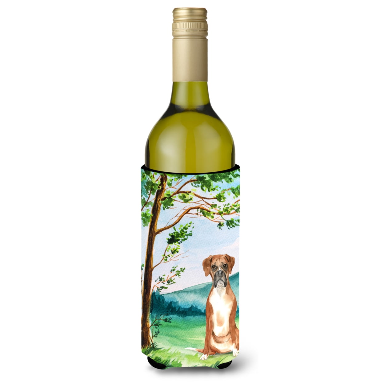 Picture of Carolines Treasures CK2578LITERK Under the Tree Boxer Wine Bottle Beverage Insulator Hugger