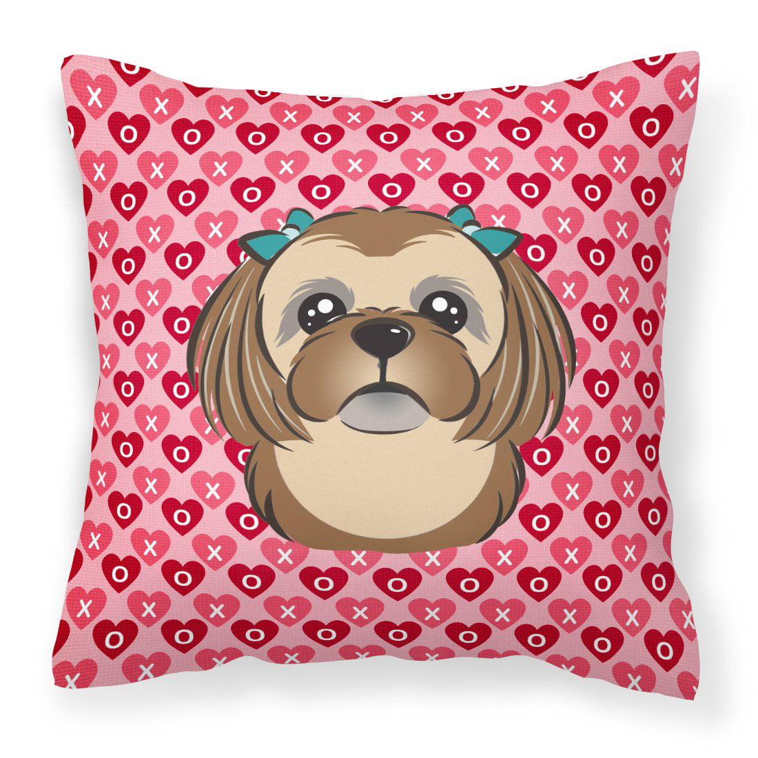 Chocolate Brown Shih Tzu Hearts Fabric Decorative Pillow