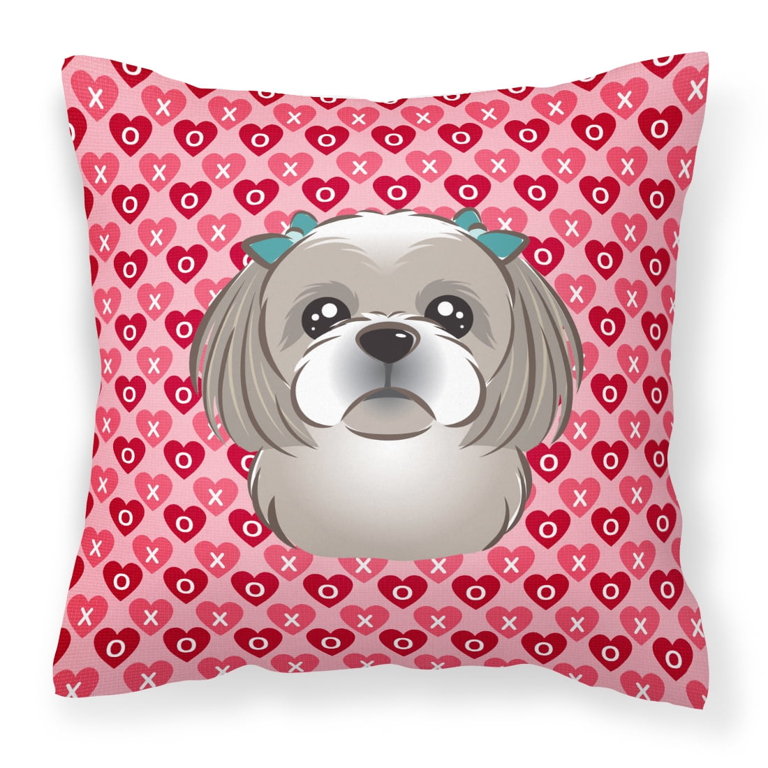 Gray Silver Shih Tzu Hearts Fabric Decorative Pillow