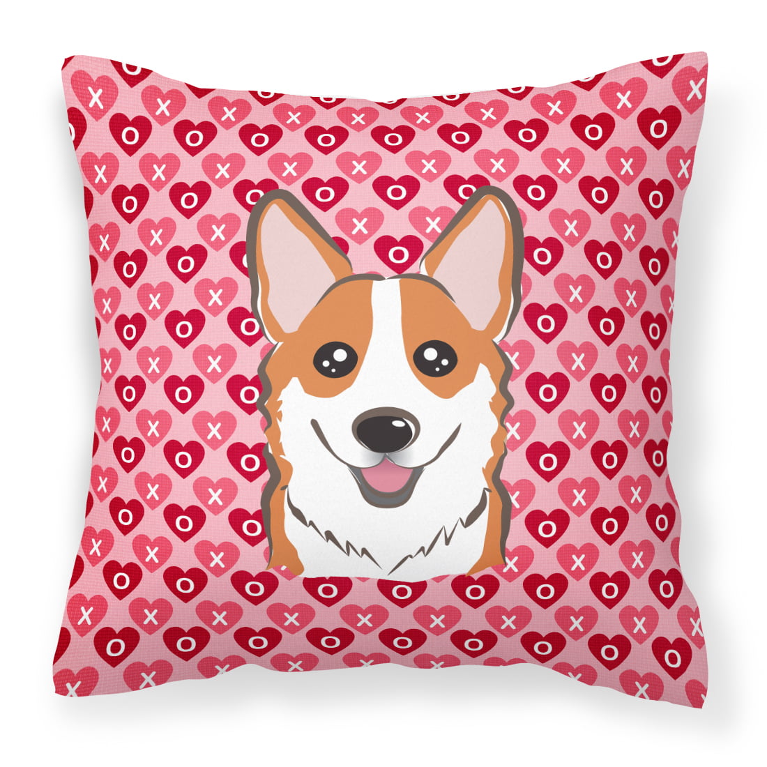 Red Corgi Hearts Fabric Decorative Pillow