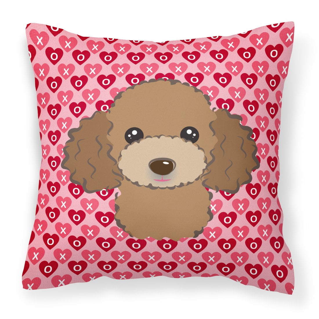 Chocolate Brown Poodle Hearts Fabric Decorative Pillow