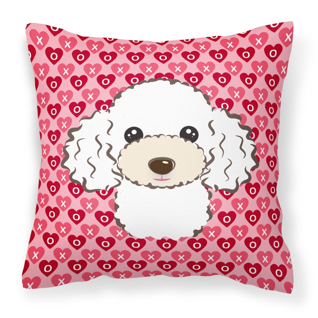White Poodle Hearts Fabric Decorative Pillow