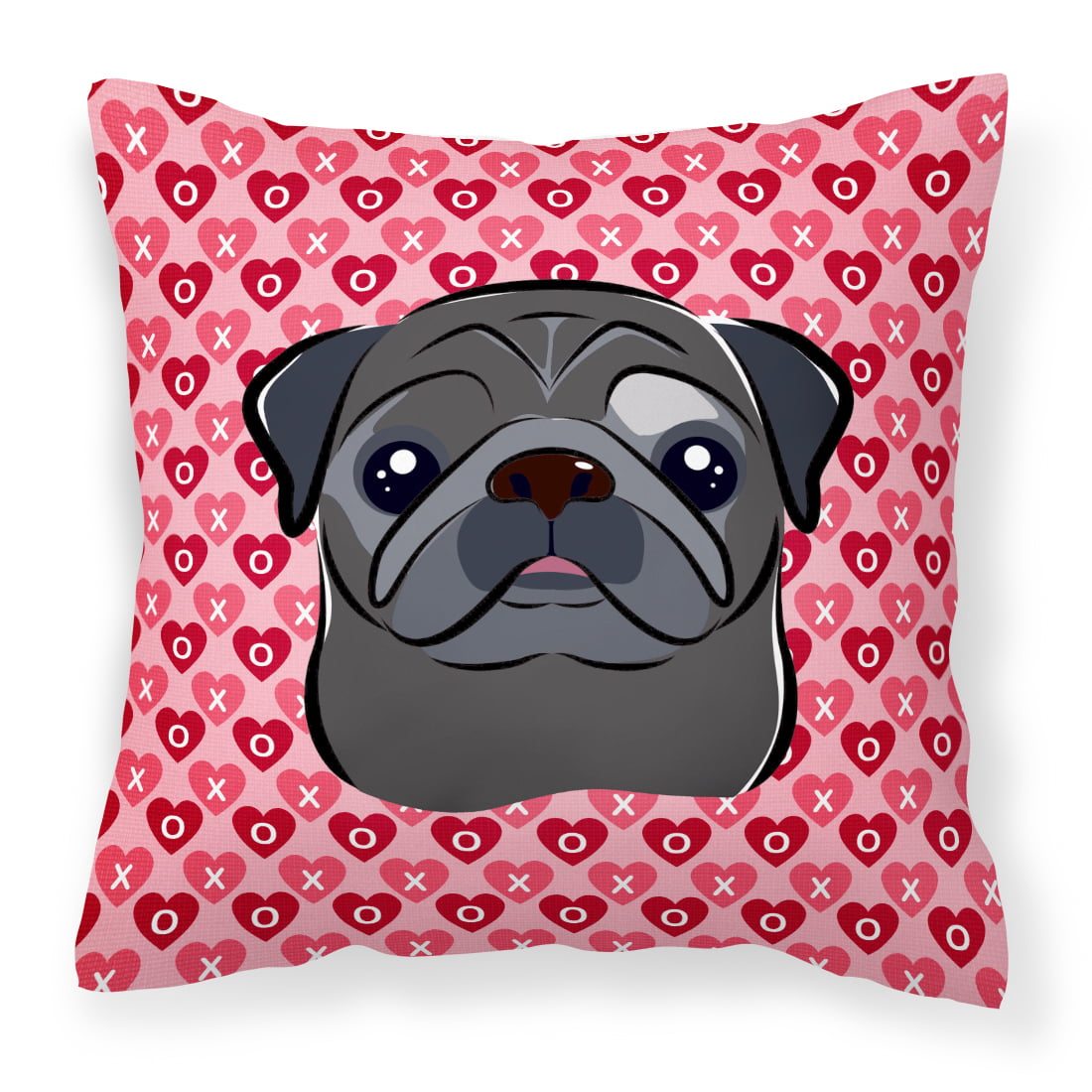 Black Pug Hearts Fabric Decorative Pillow