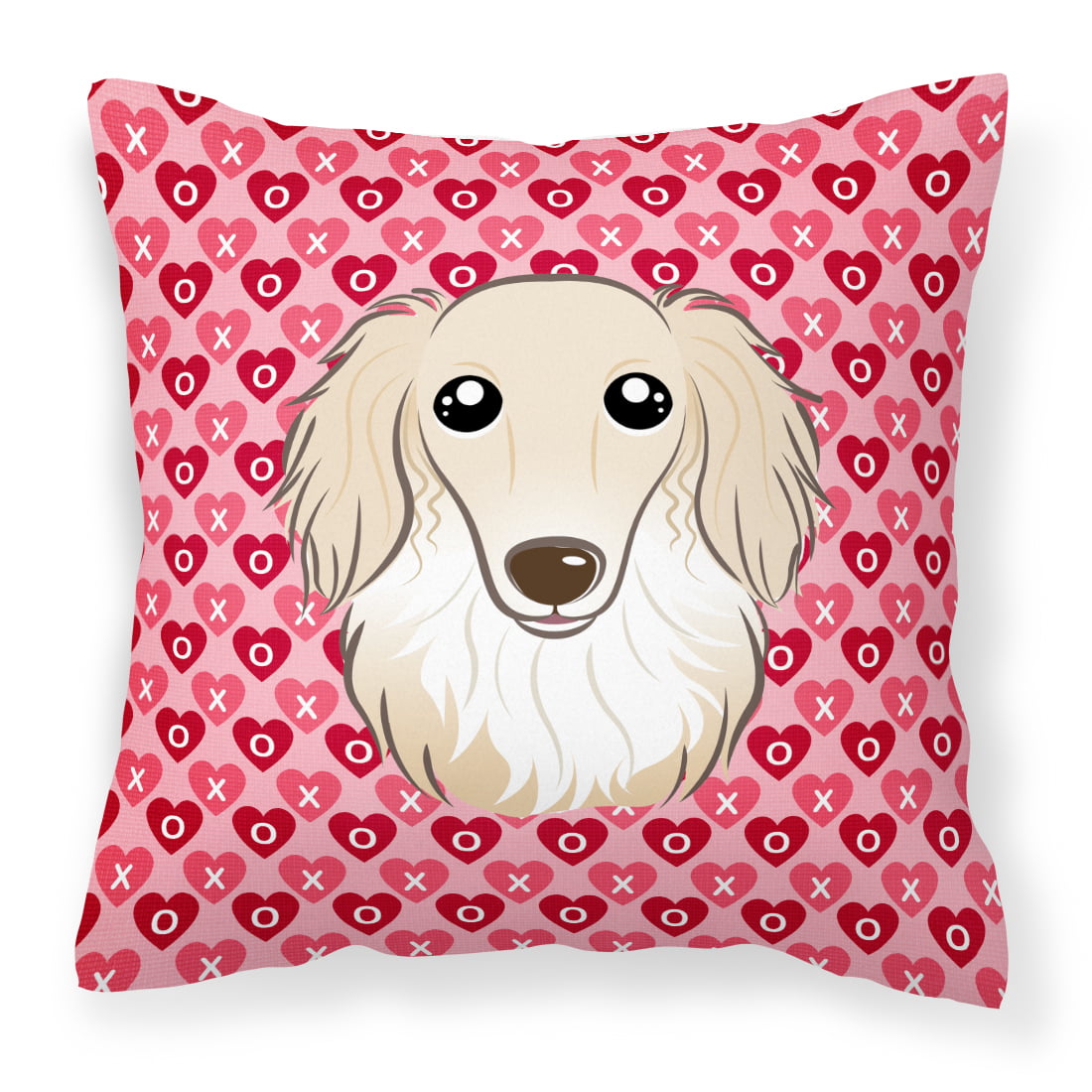 Longhair Creme Dachshund Hearts Fabric Decorative Pillow