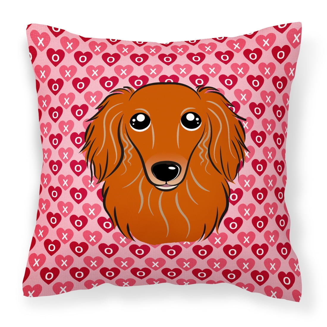 Longhair Red Dachshund Hearts Fabric Decorative Pillow