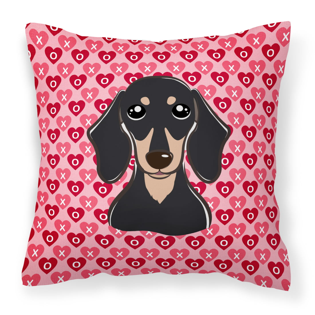 Smooth Black & Tan Dachshund Hearts Fabric Decorative Pillow