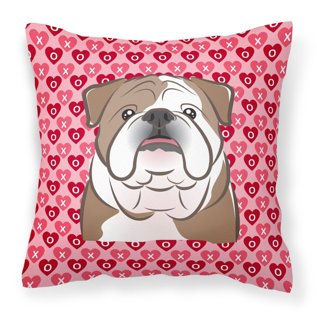 English Bulldog Hearts Fabric Decorative Pillow