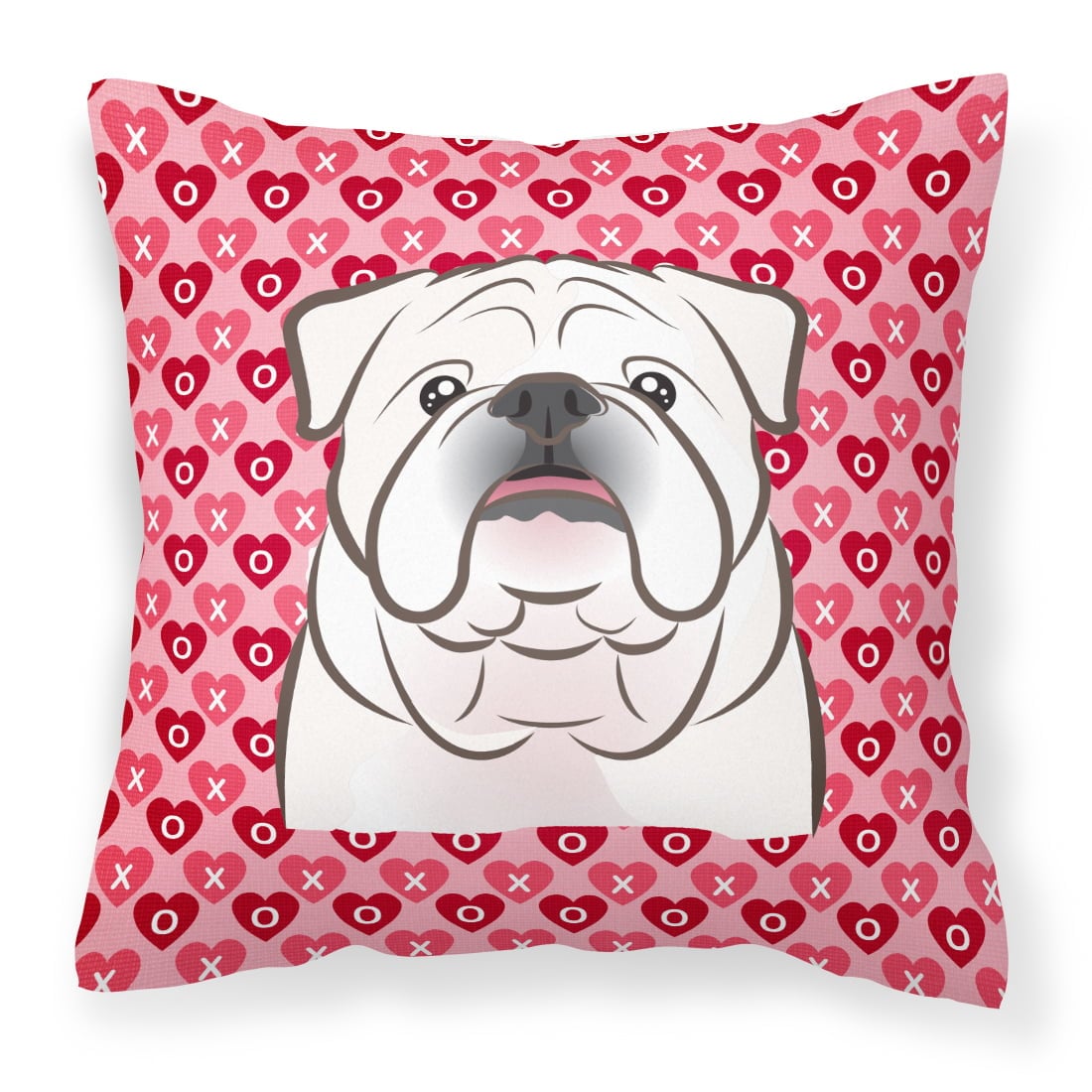 White English Bulldog Hearts Fabric Decorative Pillow