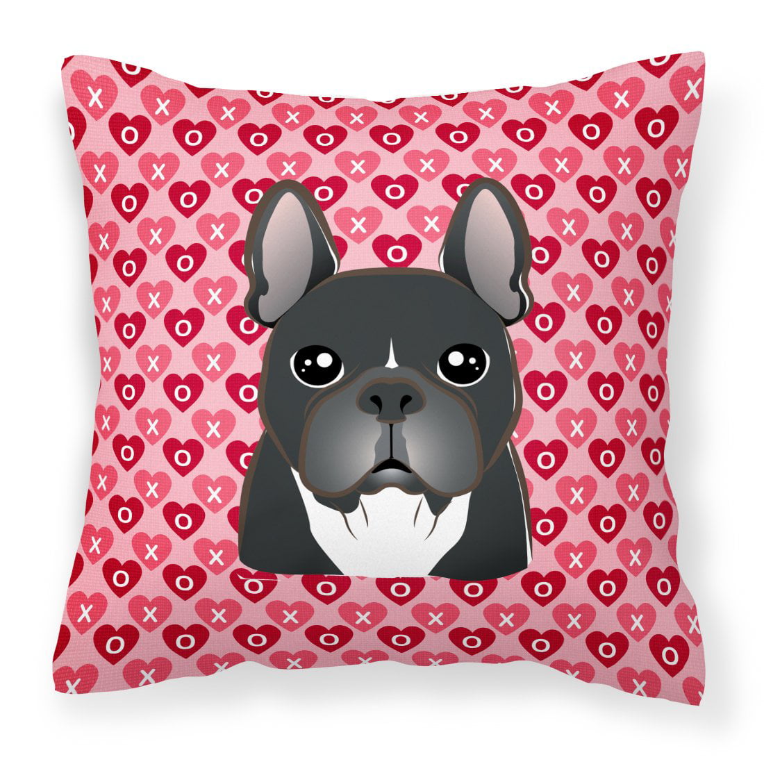 French Bulldog Hearts Fabric Decorative Pillow