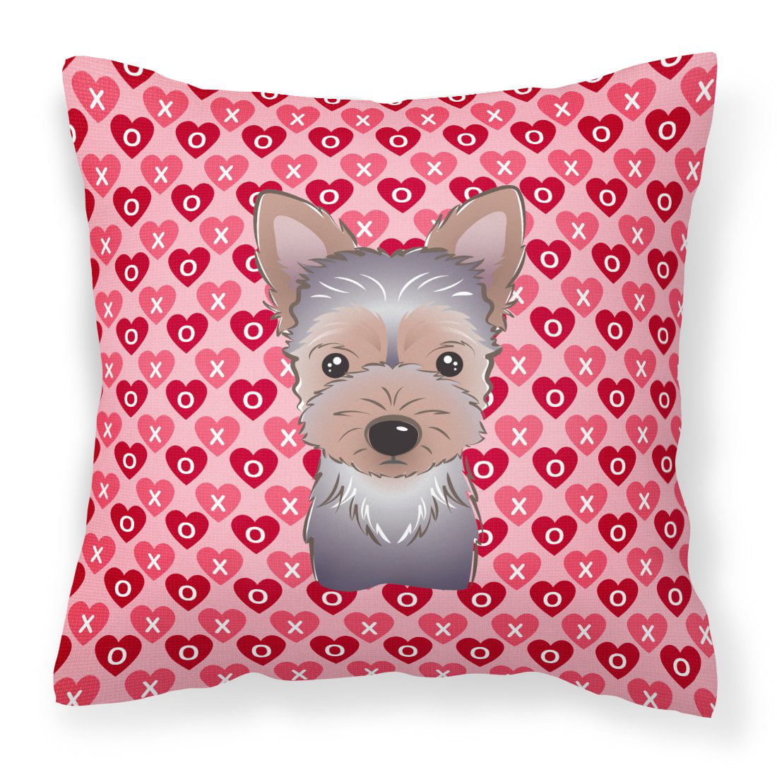 Yorkie Puppy Hearts Fabric Decorative Pillow