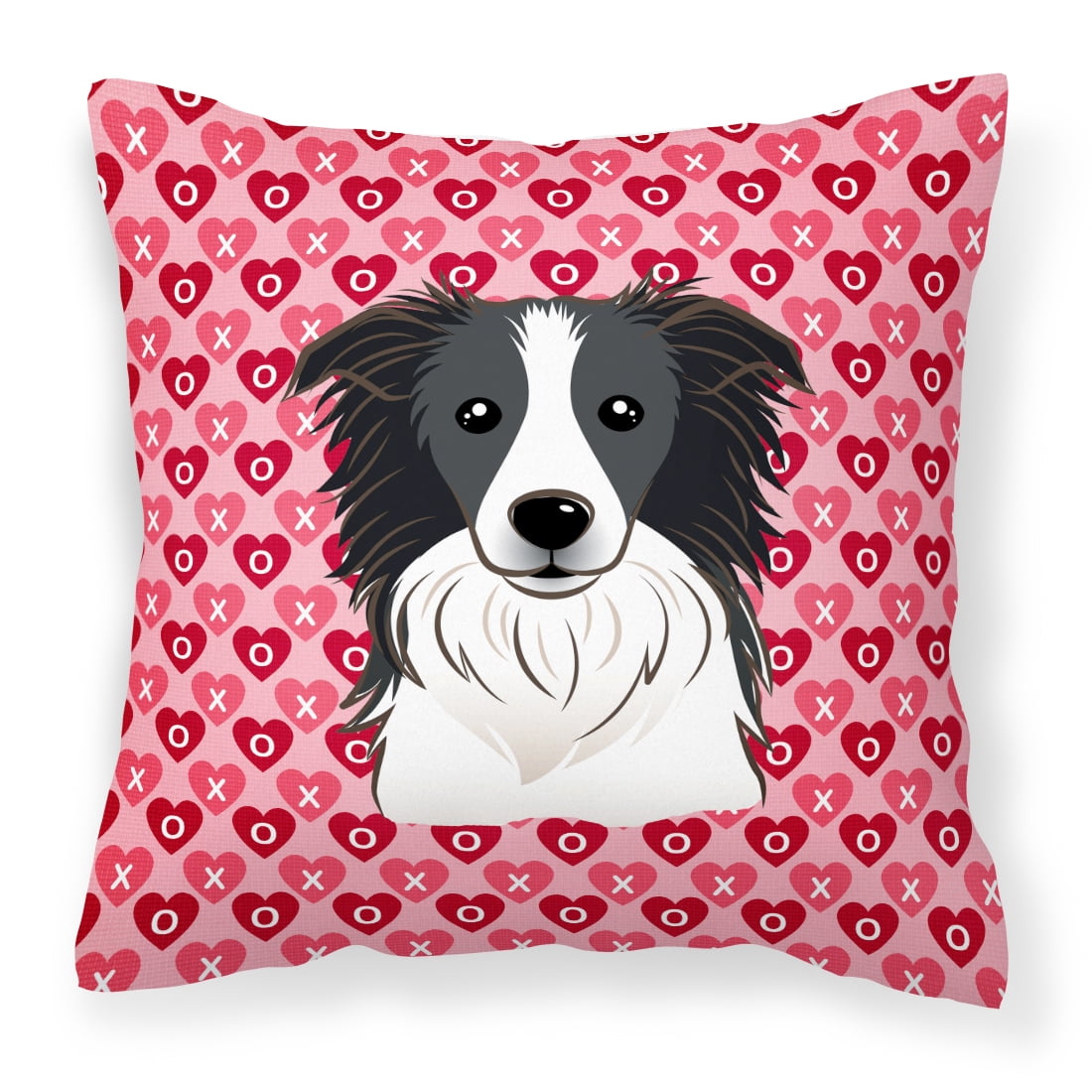 Border Collie Hearts Fabric Decorative Pillow