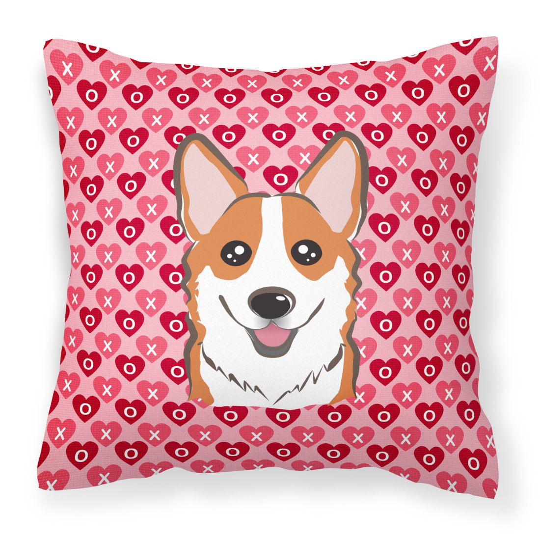 Red Corgi Hearts Fabric Decorative Pillow