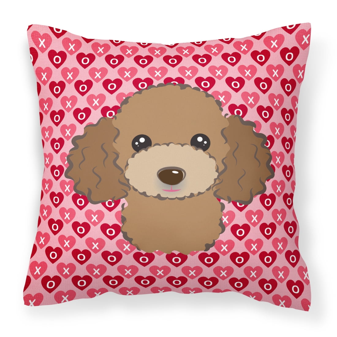 Chocolate Brown Poodle Hearts Fabric Decorative Pillow