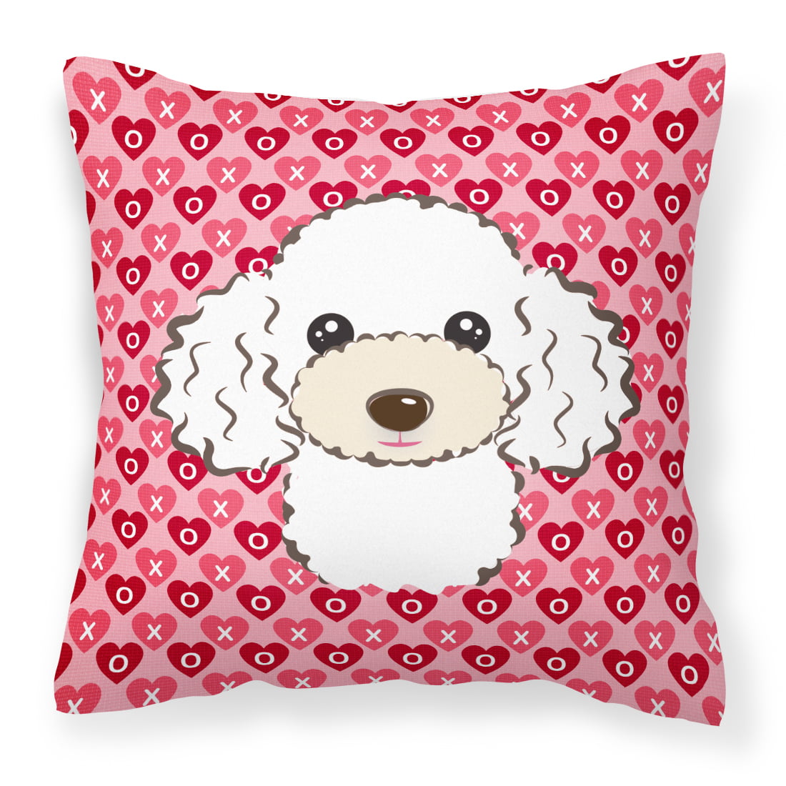 White Poodle Hearts Fabric Decorative Pillow