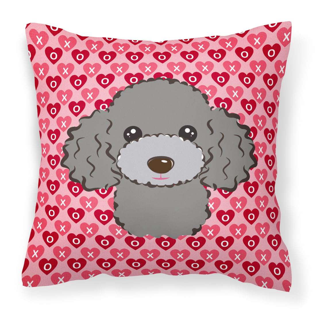 Silver Gray Poodle Hearts Fabric Decorative Pillow