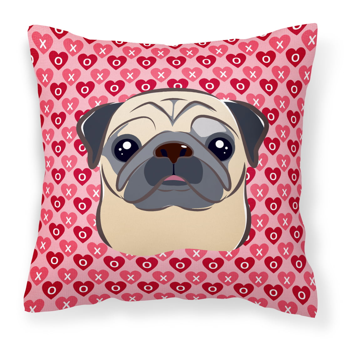 Fawn Pug Hearts Fabric Decorative Pillow