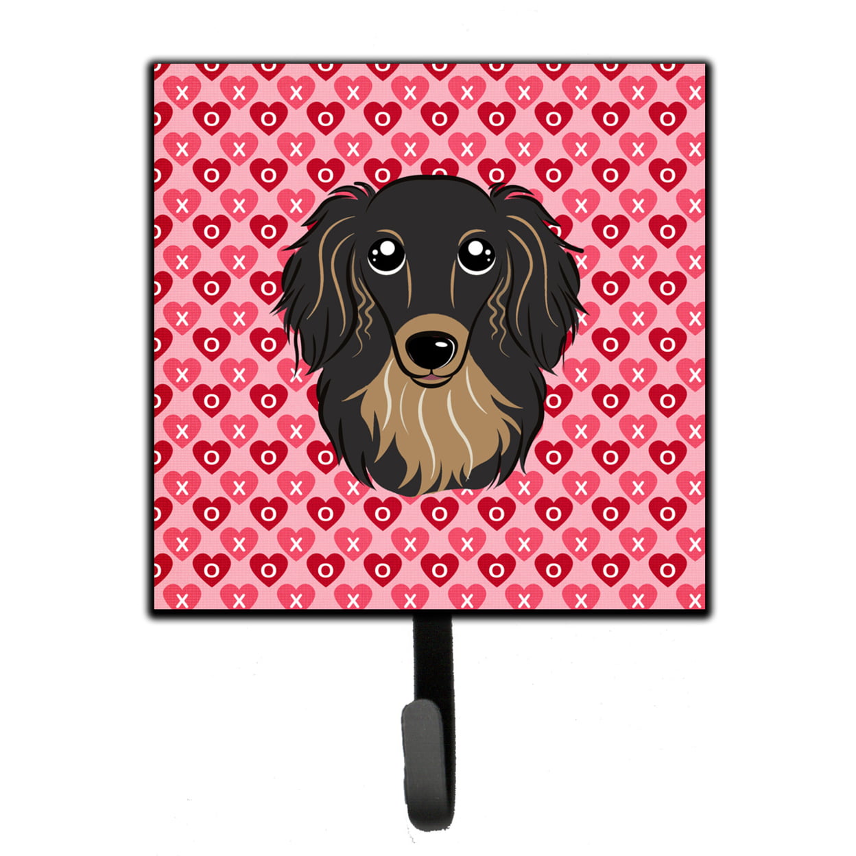 Longhair Black & Tan Dachshund Hearts Leash or Key Holder