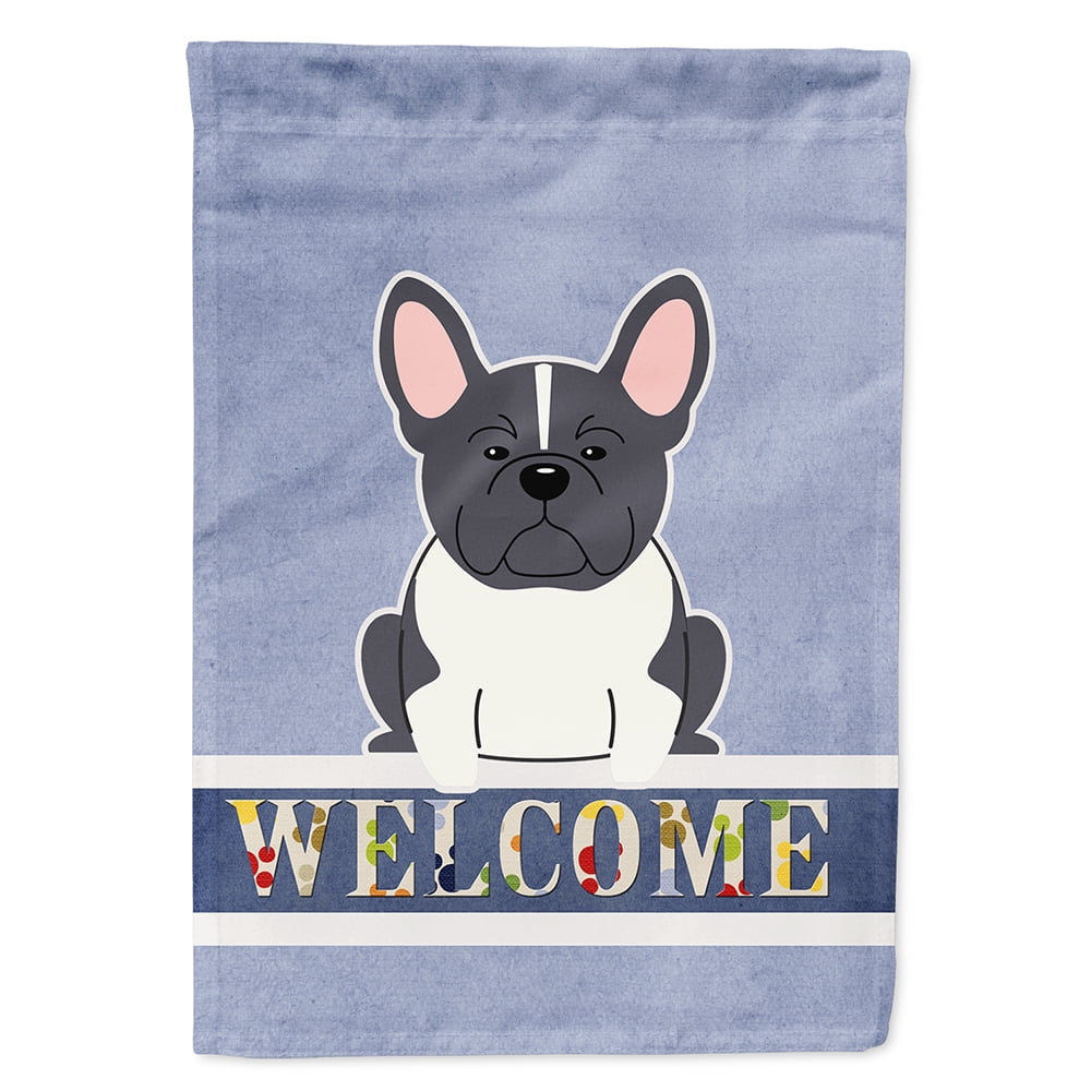 French Bulldog Black White Welcome Flag Canvas House Size