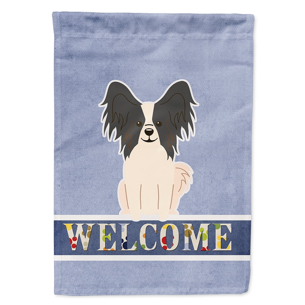 BB5657CHF Papillon Black White Welcome Flag Canvas House Size