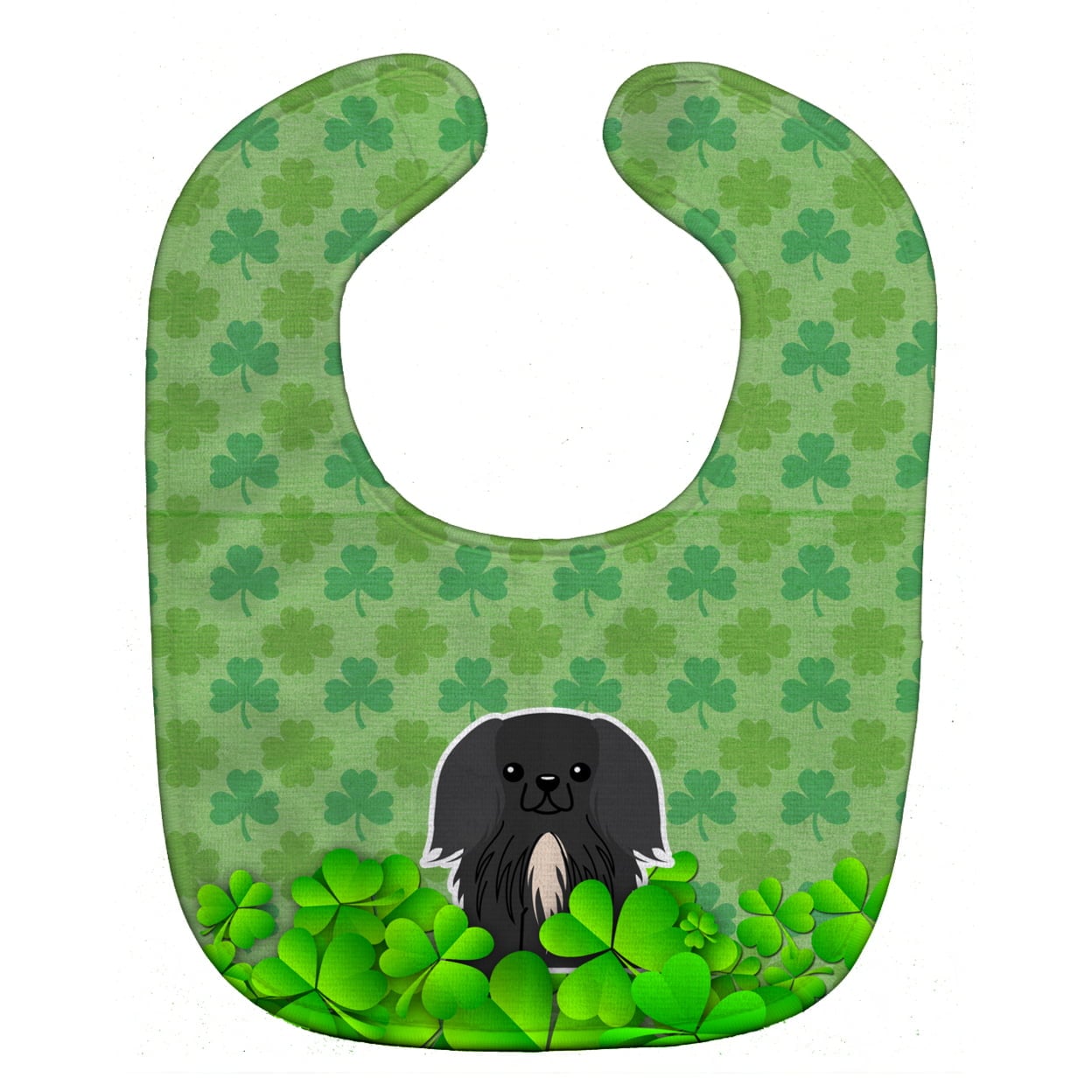 Pekingnese Black Shamrocks Baby Bib