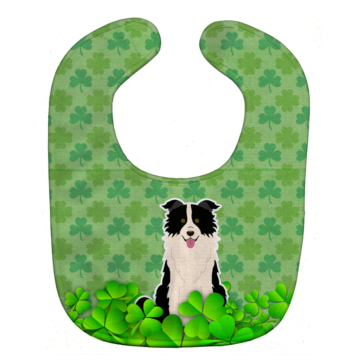 Border Collie Black & White Shamrocks Baby Bib