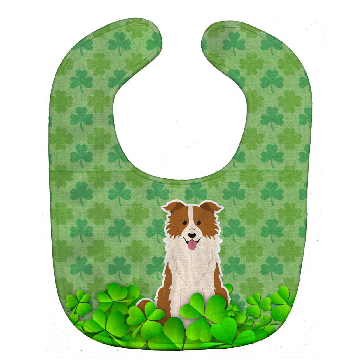 Border Collie Red White Shamrocks Baby Bib
