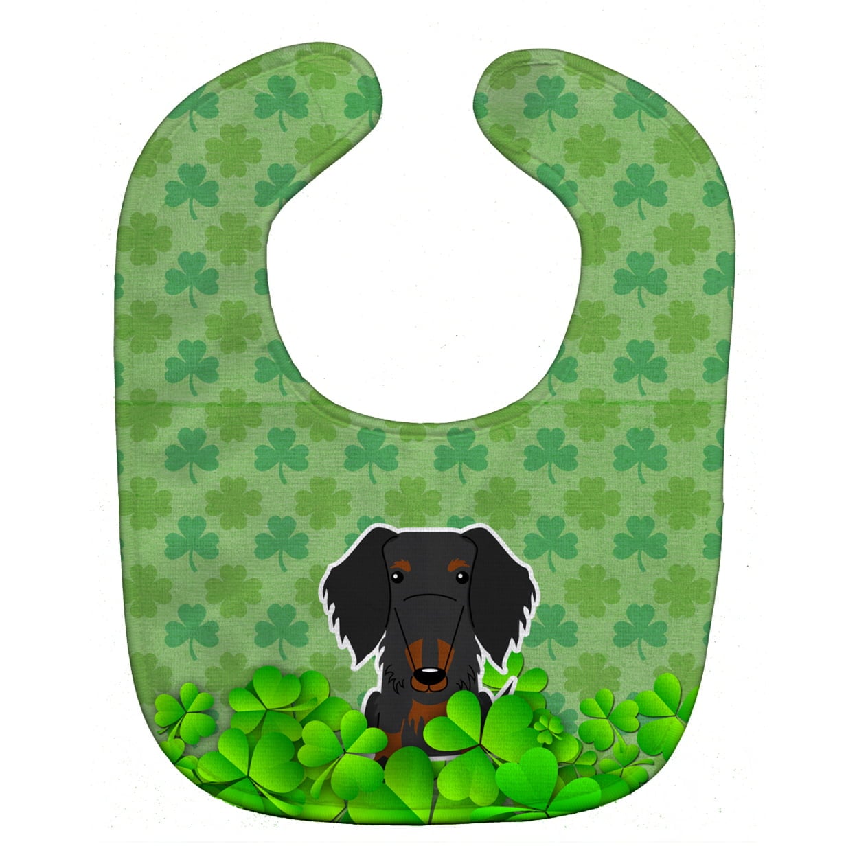 Wire Haired Dachshund Black Tan Shamrocks Baby Bib