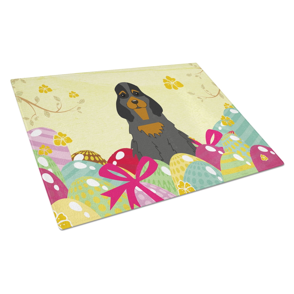 Easter Eggs Cocker Spaniel Black Tan Glass Cutting Board - Large